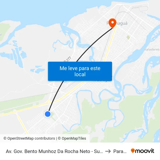 Av. Gov. Bento Munhoz Da Rocha Neto - Subprefeitura Waldir Salmon to Paranaguá map