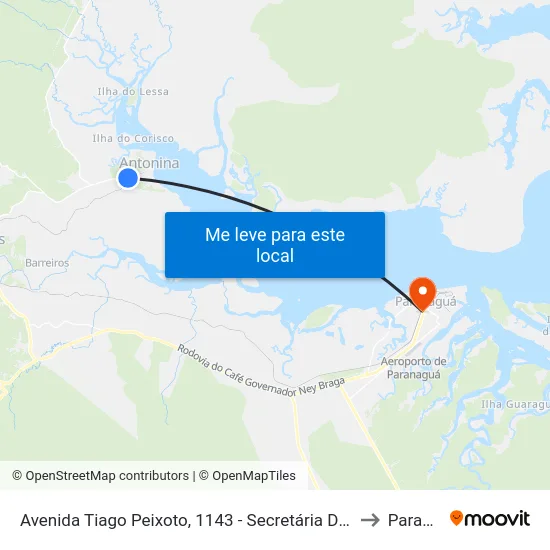 Avenida Tiago Peixoto, 1143 - Secretária De Planejamento E Obras to Paranaguá map