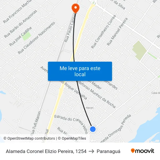 Alameda Coronel Elizio Pereira, 1254 to Paranaguá map