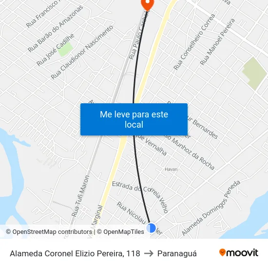 Alameda Coronel Elizio Pereira, 118 to Paranaguá map