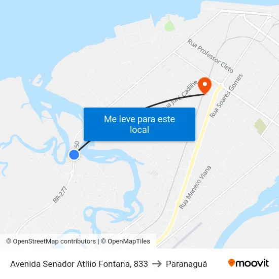 Avenida Senador Atílio Fontana, 833 to Paranaguá map