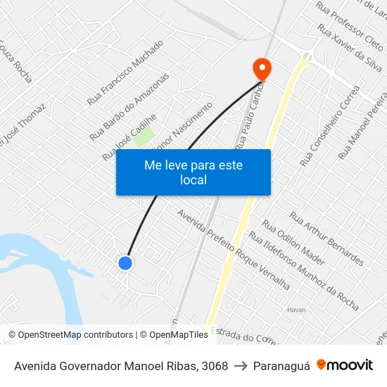 Avenida Governador Manoel Ribas, 3068 to Paranaguá map