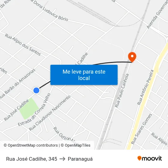 Rua José Cadilhe, 345 to Paranaguá map