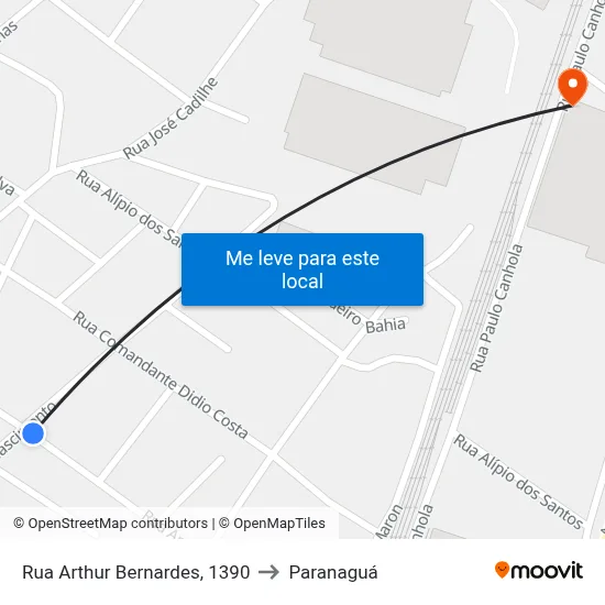 Rua Arthur Bernardes, 1390 to Paranaguá map