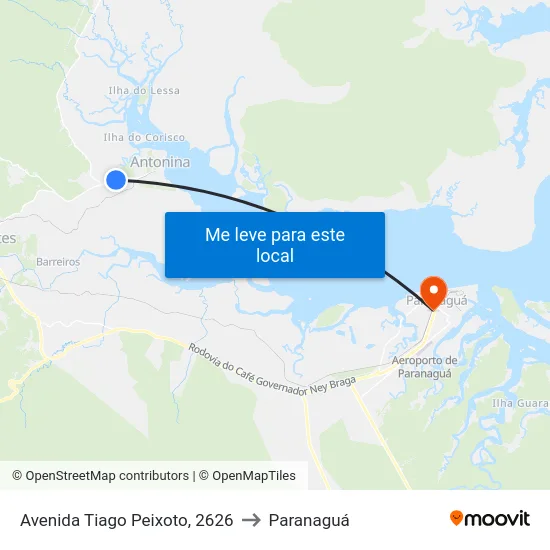 Avenida Tiago Peixoto, 2626 to Paranaguá map