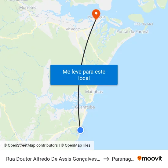 Rua Doutor Alfredo De Assis Gonçalves, 142 to Paranaguá map