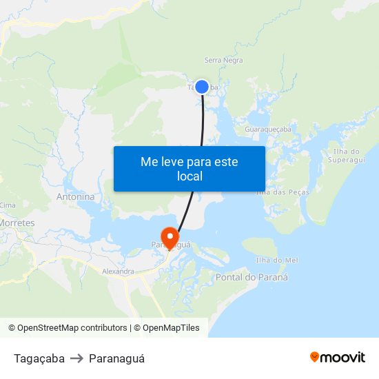 Tagaçaba to Paranaguá map