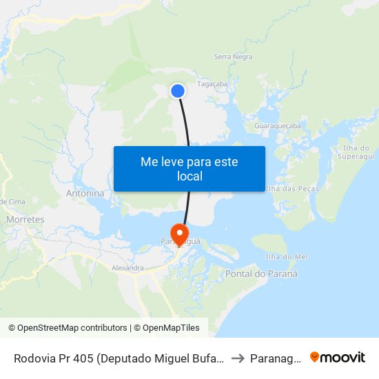 Rodovia Pr 405 (Deputado Miguel Bufara) to Paranaguá map