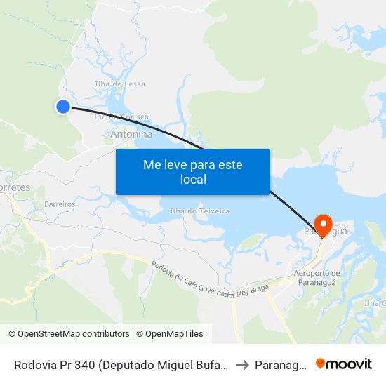 Rodovia Pr 340 (Deputado Miguel Bufara) to Paranaguá map