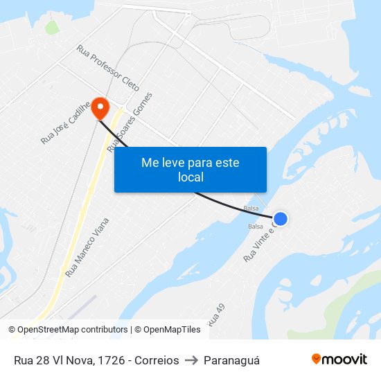 Rua 28 Vl Nova, 1726 - Correios to Paranaguá map