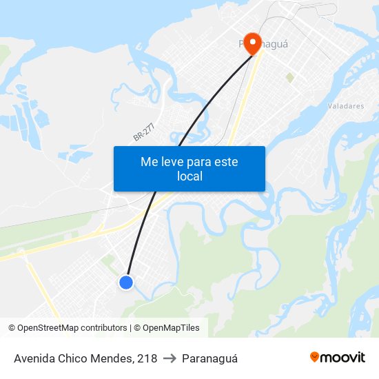 Avenida Chico Mendes, 218 to Paranaguá map
