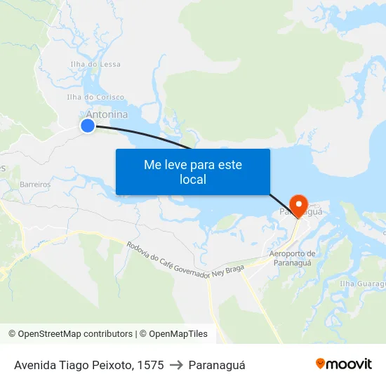 Avenida Tiago Peixoto, 1575 to Paranaguá map