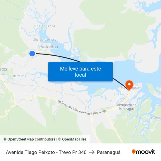 Avenida Tiago Peixoto - Trevo Pr 340 to Paranaguá map