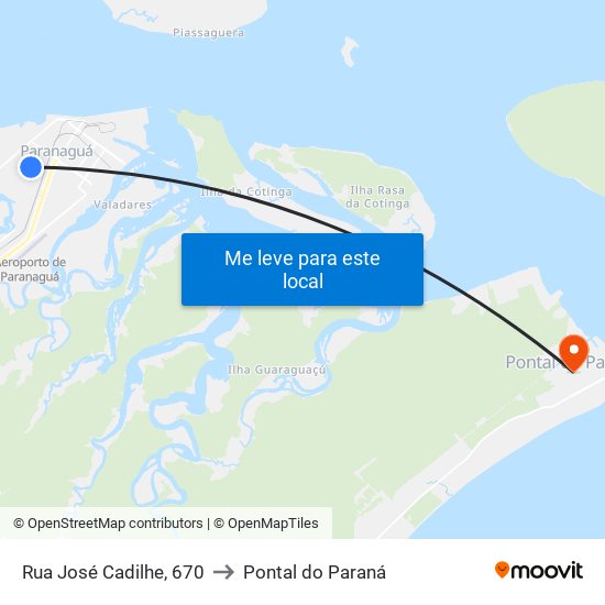Rua José Cadilhe, 670 to Pontal do Paraná map