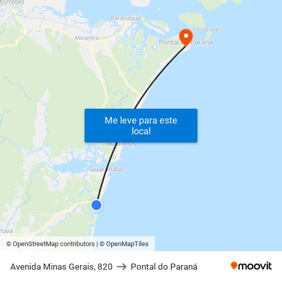 Avenida Minas Gerais, 820 to Pontal do Paraná map