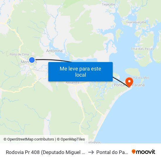 Rodovia Pr 408 (Deputado Miguel Bufara) to Pontal do Paraná map