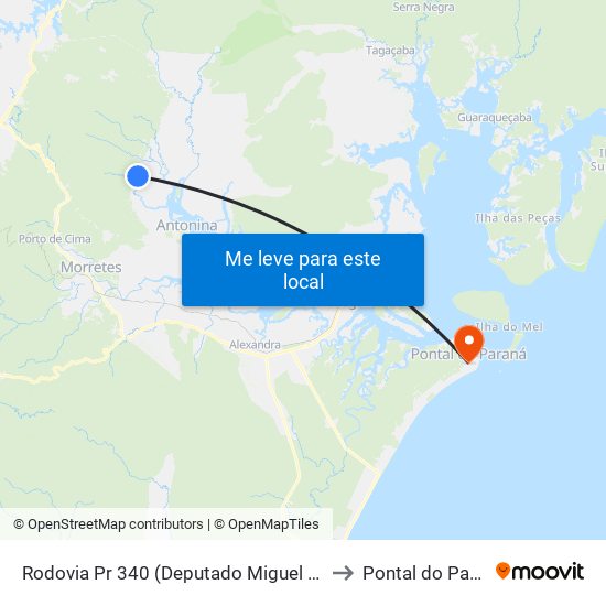 Rodovia Pr 340 (Deputado Miguel Bufara) to Pontal do Paraná map