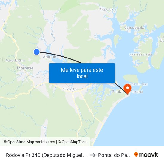 Rodovia Pr 340 (Deputado Miguel Bufara) to Pontal do Paraná map