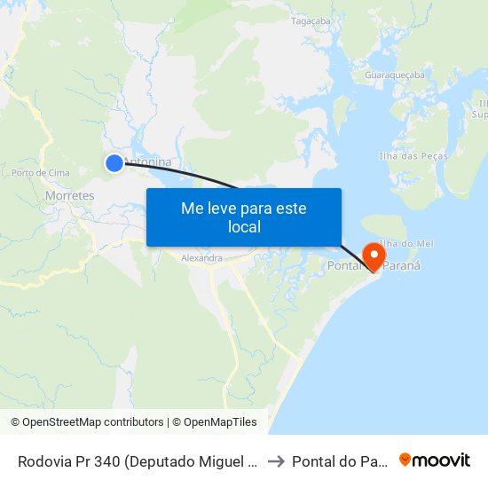 Rodovia Pr 340 (Deputado Miguel Bufara) to Pontal do Paraná map