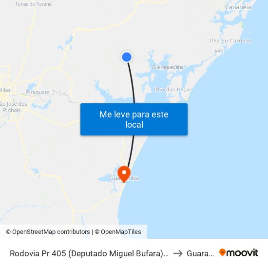 Rodovia Pr 405 (Deputado Miguel Bufara) - Fazenda Guyra to Guaratuba map
