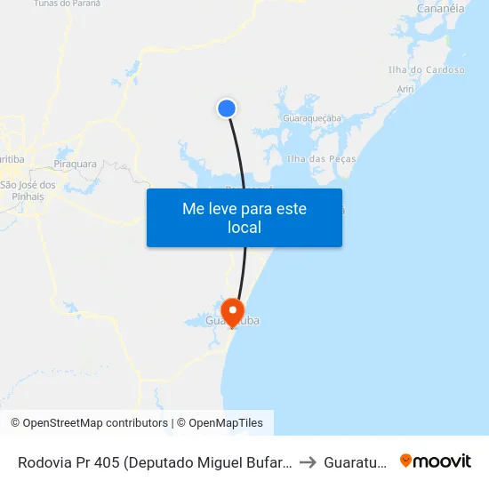 Rodovia Pr 405 (Deputado Miguel Bufara) to Guaratuba map