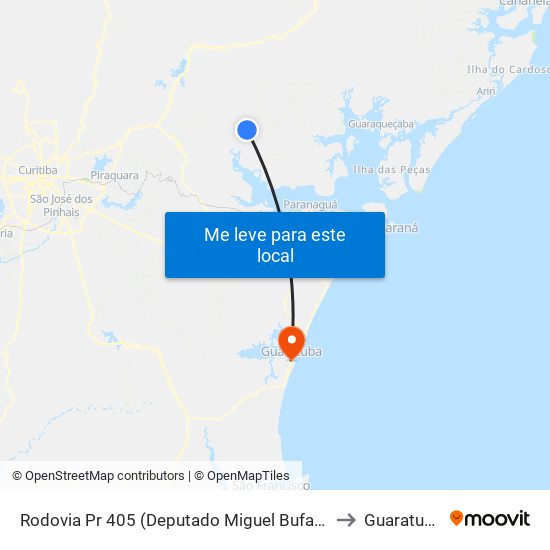 Rodovia Pr 405 (Deputado Miguel Bufara) to Guaratuba map