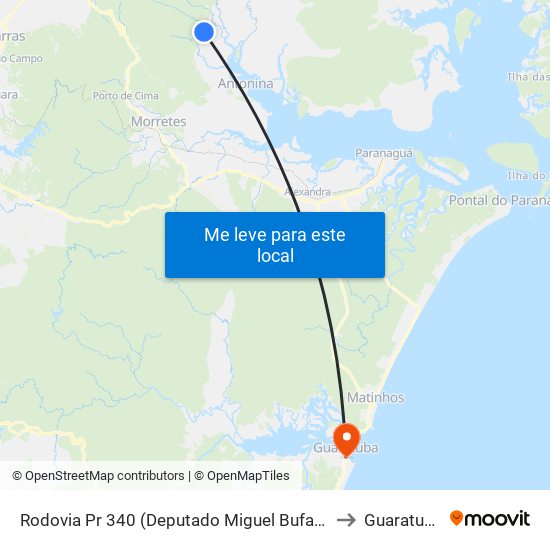 Rodovia Pr 340 (Deputado Miguel Bufara) to Guaratuba map