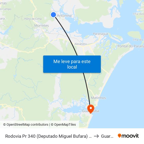 Rodovia Pr 340 (Deputado Miguel Bufara) - Estação Ecológica to Guaratuba map