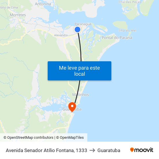 Avenida Senador Atílio Fontana, 1333 to Guaratuba map