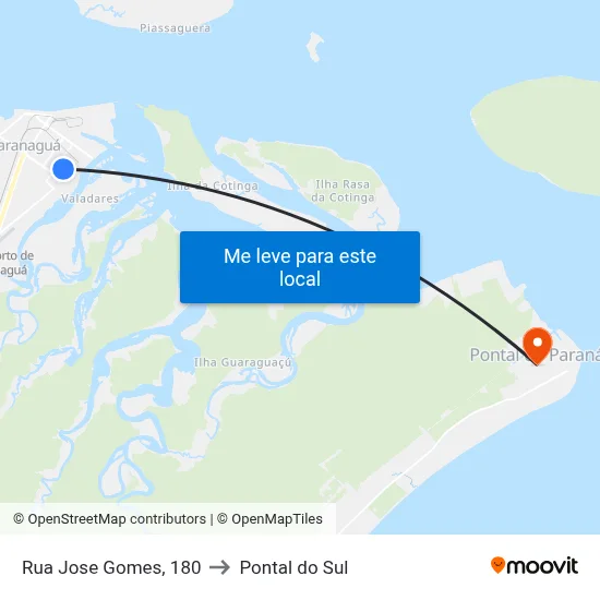 Rua Jose Gomes, 180 to Pontal do Sul map