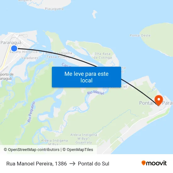 Rua Manoel Pereira, 1386 to Pontal do Sul map