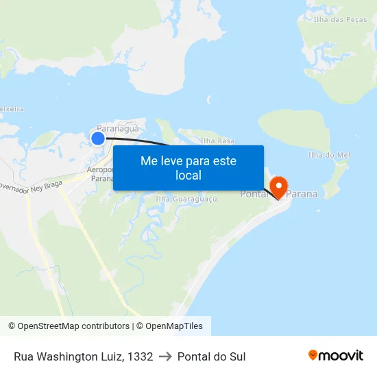 Rua Washington Luiz, 1332 to Pontal do Sul map