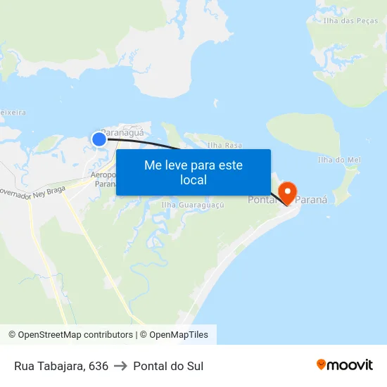 Rua Tabajara, 636 to Pontal do Sul map
