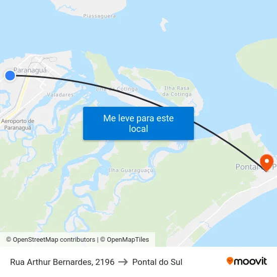 Rua Arthur Bernardes, 2196 to Pontal do Sul map