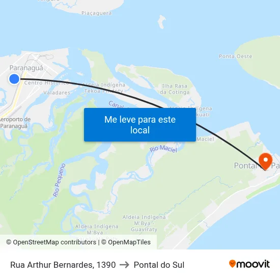 Rua Arthur Bernardes, 1390 to Pontal do Sul map