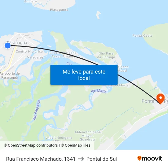 Rua Francisco Machado, 1341 to Pontal do Sul map