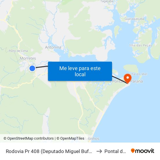 Rodovia Pr 408 (Deputado Miguel Bufara) - Iapar to Pontal do Sul map