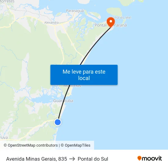 Avenida Minas Gerais, 835 to Pontal do Sul map