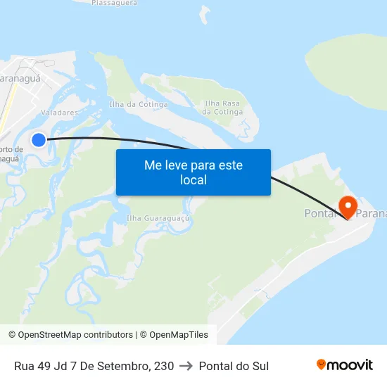 Rua 49 Jd 7 De Setembro, 230 to Pontal do Sul map