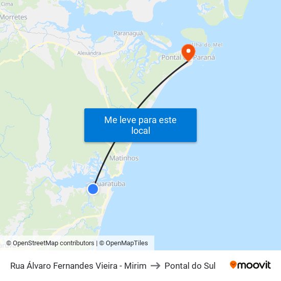 Rua Álvaro Fernandes Vieira - Mirim to Pontal do Sul map