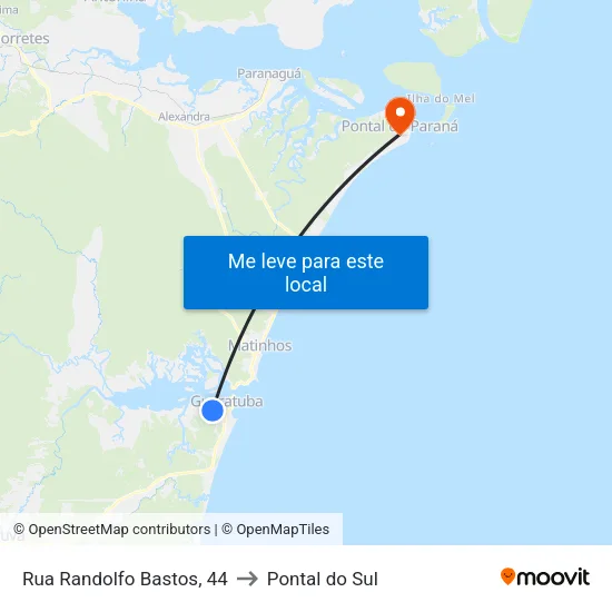 Rua Randolfo Bastos 875 to Pontal do Sul map