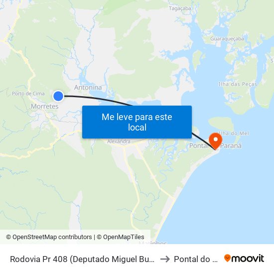 Rodovia Pr 408 (Deputado Miguel Bufara) to Pontal do Sul map