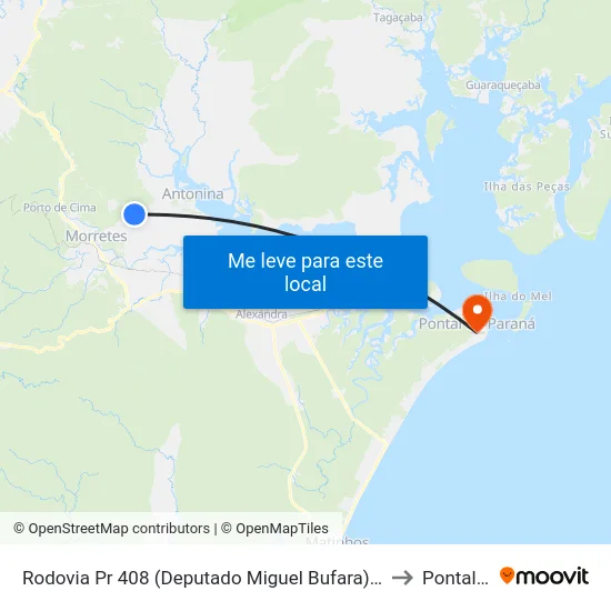 Rodovia Pr 408 (Deputado Miguel Bufara) - Trevo Estrada Da Graciosa to Pontal do Sul map