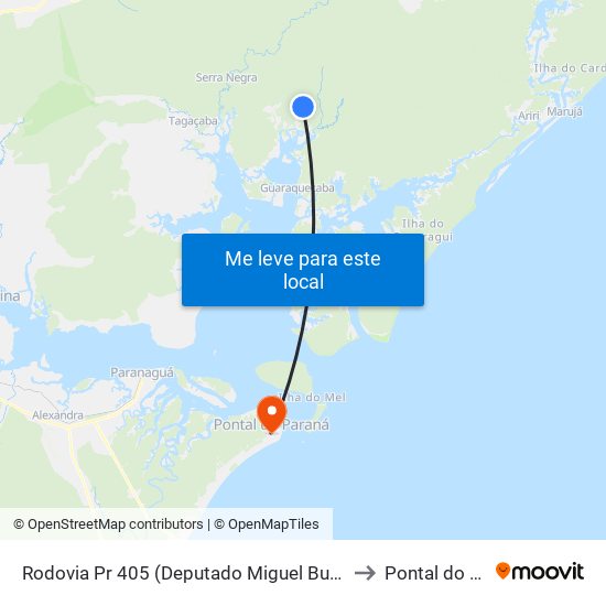 Rodovia Pr 405 (Deputado Miguel Bufara) to Pontal do Sul map