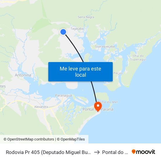 Rodovia Pr 405 (Deputado Miguel Bufara) to Pontal do Sul map