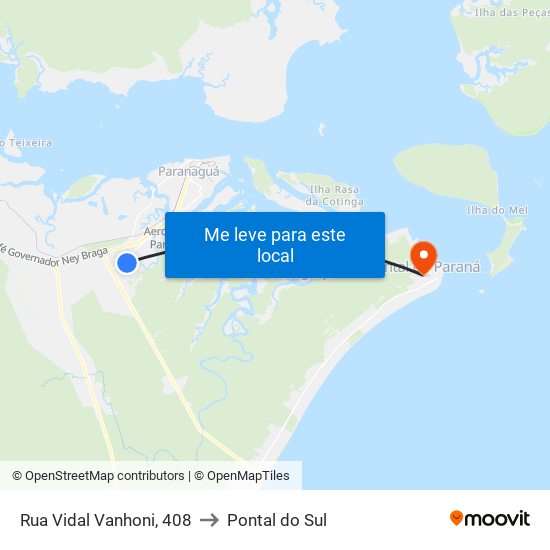Rua Vidal Vanhoni, 408 to Pontal do Sul map