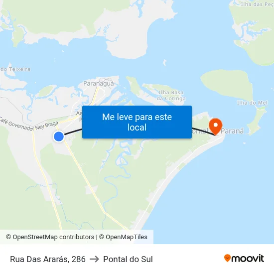 Rua Das Ararás, 286 to Pontal do Sul map