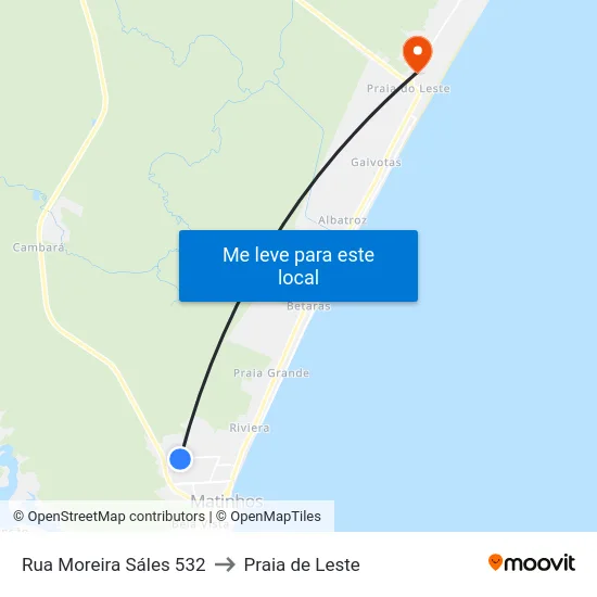 Rua Moreira Sáles 532 to Praia de Leste map