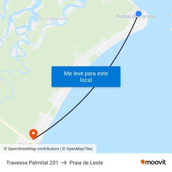 Travessa Palmital 201 to Praia de Leste map