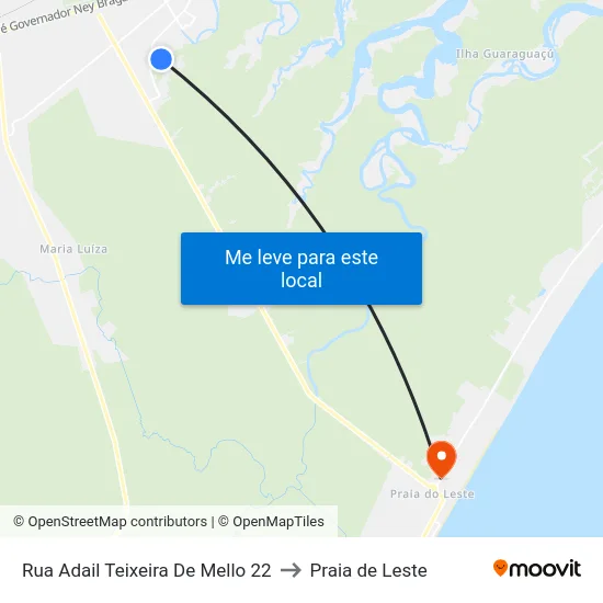 Rua Adail Teixeira De Mello 22 to Praia de Leste map